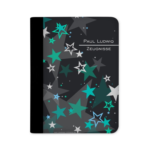 certificate folder personalized with name starry sky turquoise