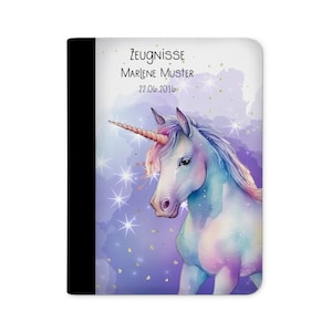 Zeugnismappe personalisiert mit Name Einhorn Watercolor, Mädchen und Jungen