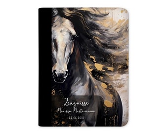 Certificate folder personalized with name Horse Black, girls and boys