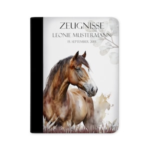 Zeugnismappe personalisiert mit Name Pferd Watercolor, Mädchen und Jungen