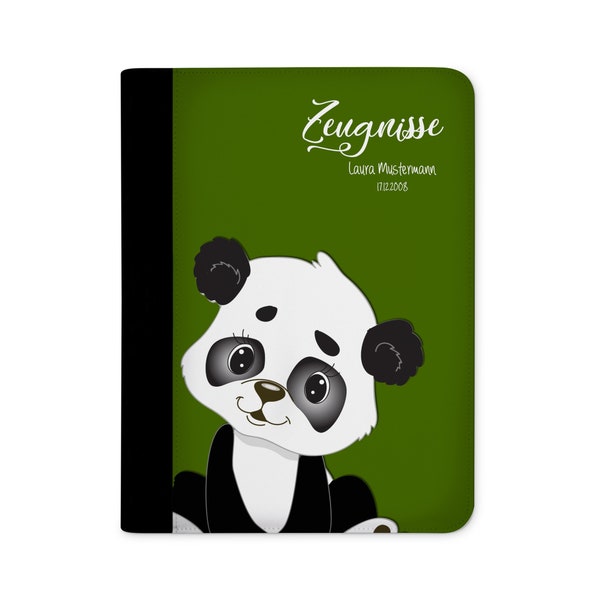 certificate folder personalized with name Panda Bear Green