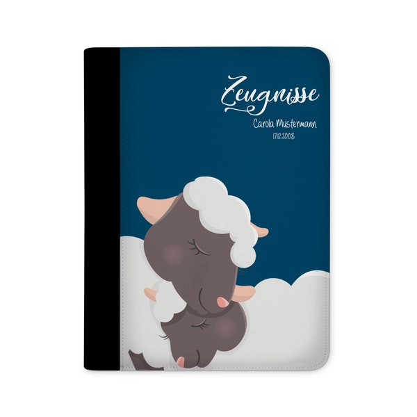 certificate folder personalized with name sheep in love blue