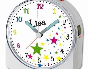 Children's fun alarm clock white motif stars alarm clock quiet running