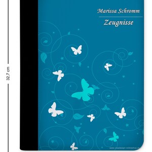 zeugnismappe personalisiert mit Namen Schmetterling Ornamente Blau image 2