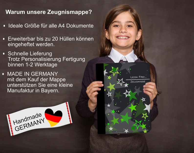 Zeugnismappe mit Namen Sternenhimmel Grün 画像 7