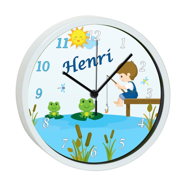 Children's wall clock with colorful frame motif frog pond