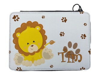 Children's pencil case with desired name motif lion