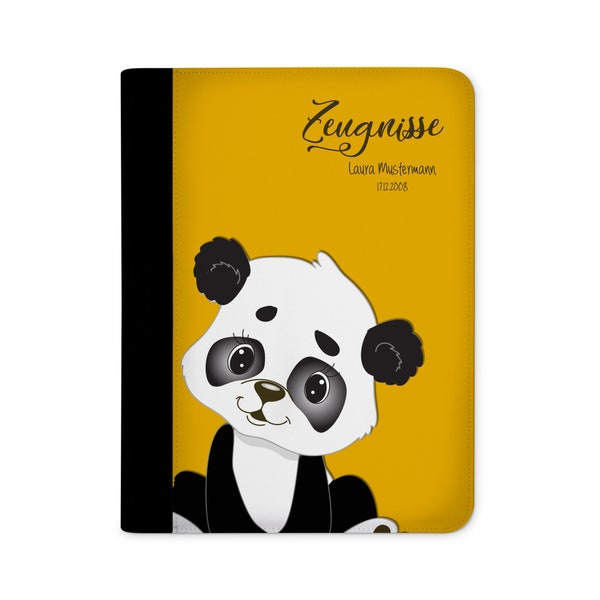 certificate folder personalized with name Panda Bear Yellow