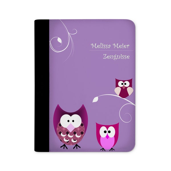 certificate folder personalized with name owl purple