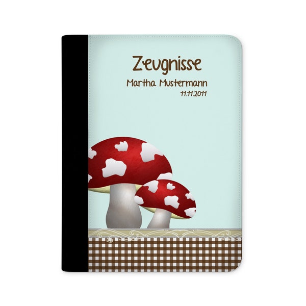 certificate folder personalized with name mushroom blue