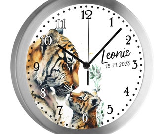 Kinderwanduhr Wanduhr Kinderzimmer Kinder Tiger Familie personalisiert