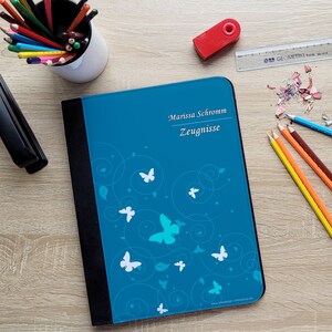 zeugnismappe personalisiert mit Namen Schmetterling Ornamente Blau image 5