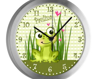 Kinder Funkwanduhr Frosch-Graß-Karo