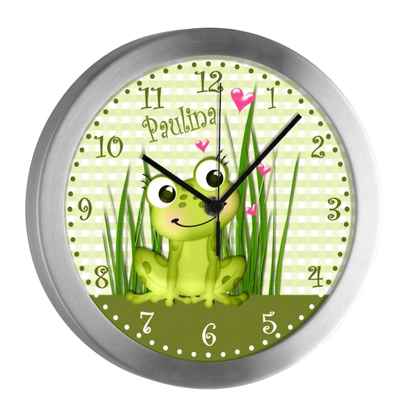 Children's radio wall clock frog-grass-check
