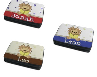 Children's pencil case with desired name motif lion