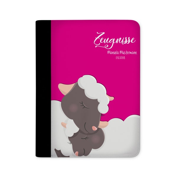 certificate folder personalized with name sheep in love pink