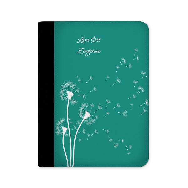 certificate folder personalized with name Dandelion Petrol