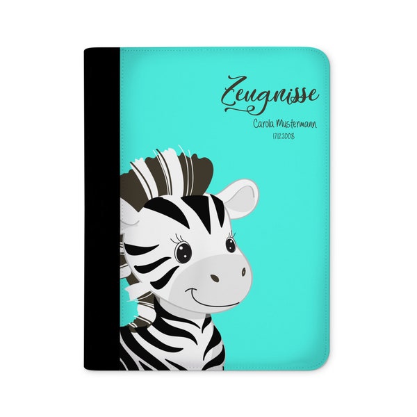 certificate folder personalized with name Zebra Turquoise