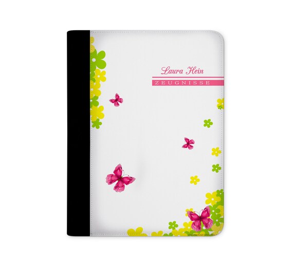 zeugnismappe personalisiert mit Namen Schmetterling Blume