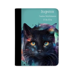 Zeugnismappe personalisiert mit Name Katze schwarz, Mädchen und Jungen
