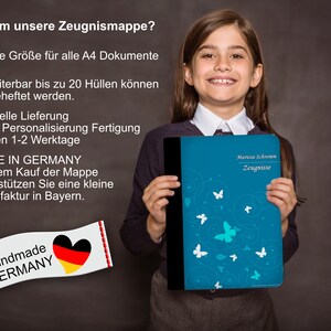 zeugnismappe personalisiert mit Namen Schmetterling Ornamente Blau image 8