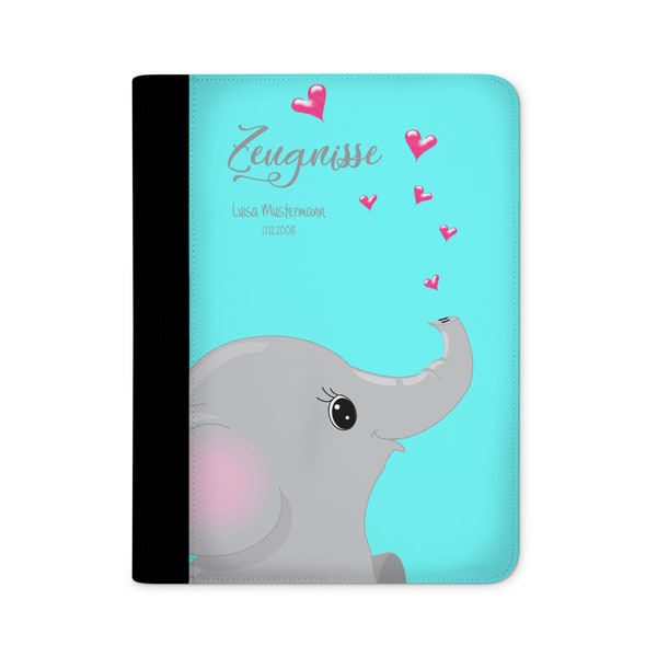 certificate folder personalized with name elephant in love turquoise