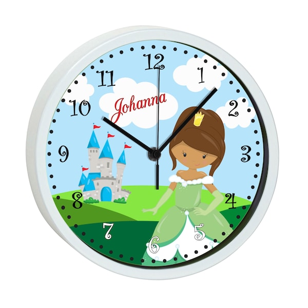 Children's wall clock with colorful frame motif princess