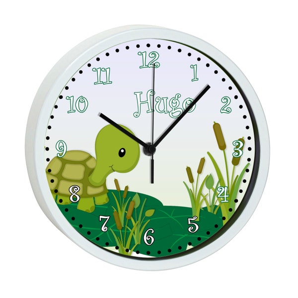 Children's wall clock with colorful frame motif turtle