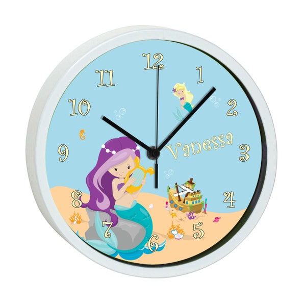 Children's wall clock with colorful frame motif mermaid