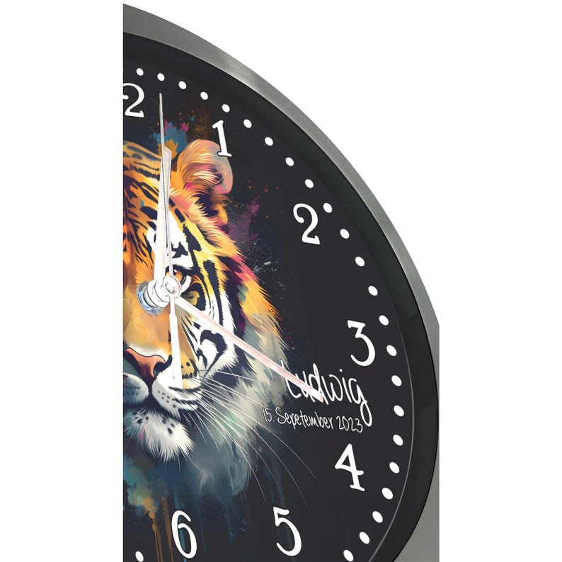 Kinderwanduhr Wanduhr Kinderzimmer Kinder Tiger Watercolor personalisiert Bild 2