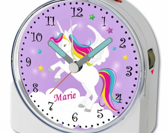 Children's fun alarm clock white motif unicorn purple alarm clock quiet running