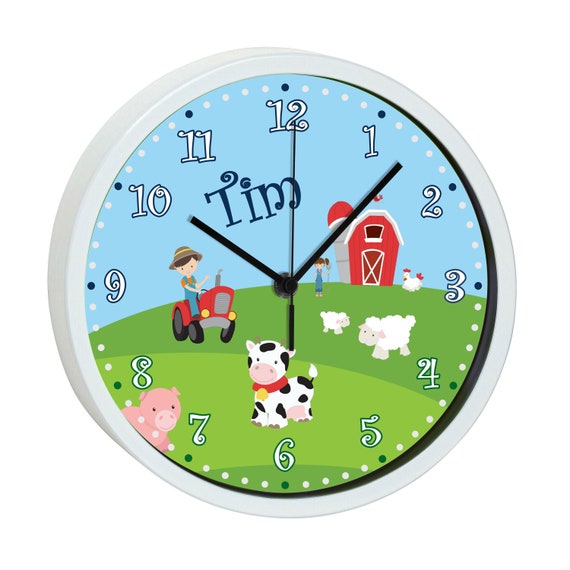 Children's Wall Clock With Colorful Frame Motif Farm Etsy