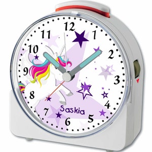 Kinder Funwecker weiß Motiv Einhorn Lila Wecker laufruhig