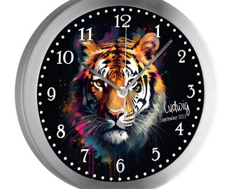 Kinderwanduhr Wanduhr Kinderzimmer Kinder Tiger Watercolor personalisiert