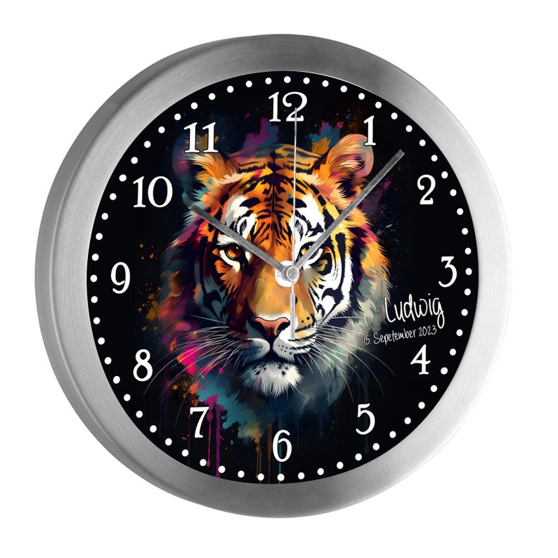 Kinderwanduhr Wanduhr Kinderzimmer Kinder Tiger Watercolor personalisiert Bild 1