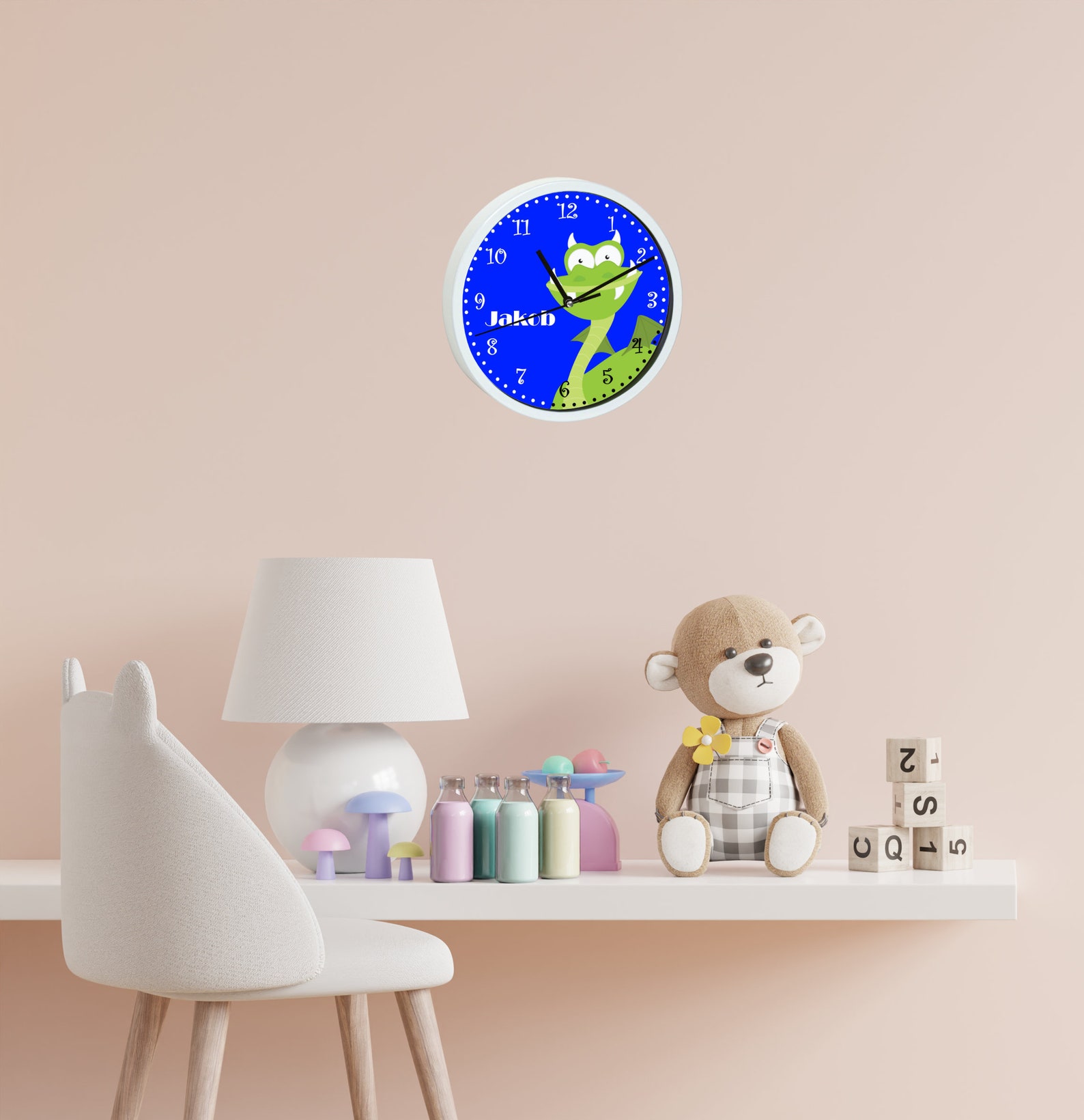 Children's Wall Clock With Colorful Frame Motif Dragon Etsy