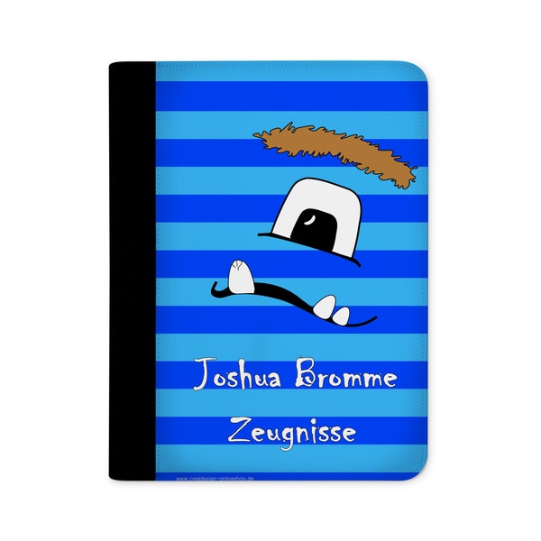 certificate folder personalized with name Monster Stripes Blue