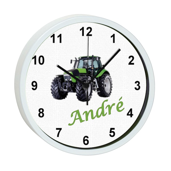 Children's wall clock with colorful frame motif tractor