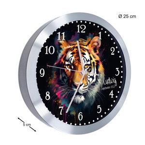 Kinderwanduhr Wanduhr Kinderzimmer Kinder Tiger Watercolor personalisiert Bild 3