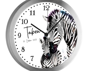 Kinderwanduhr Wanduhr Kinderzimmer Kinder Zebra Watercolor personalisiert