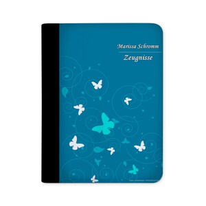 zeugnismappe personalisiert mit Namen Schmetterling Ornamente Blau image 1