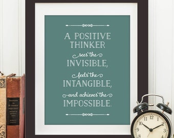 Een positieve denker - inspirerende moderne quote print, afdrukbare kunstwanddecor, kantoorkunstwerk, quote poster - Instant Download