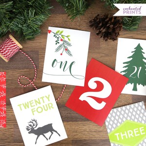 Afdrukbare adventskalender decemberkalender met 25 kaarten aftellen naar Kerstmis DIY-kerstdecor kerstkaarten direct downloaden afbeelding 1