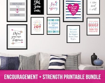 Encouragement + Motivation Printable Bundle - 10 printable designs - 5x7, 8x10, 11x14 gallery wall decor, classroom decor - Instant Download