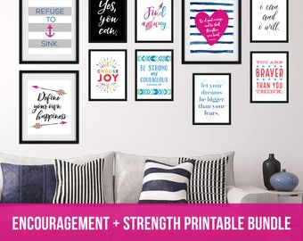 Encouragement + Motivation Printable Bundle - 10 printable designs - 5x7, 8x10, 11x14 gallery wall decor, classroom decor - Instant Download