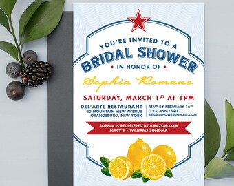 Italian Lemon Themed Bridal Shower Invitations - Lemons, Italy, Amalfi Coast Design - Baby Shower - Wedding Shower - Printed Invitations