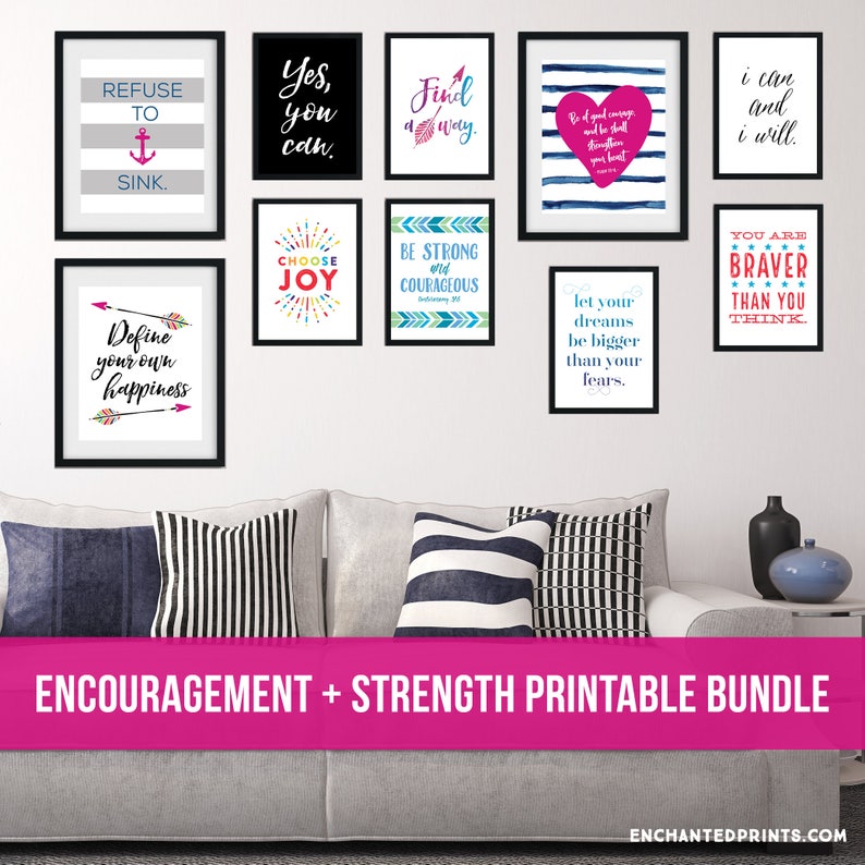 Encouragement Motivation Printable Bundle 10 printable designs 5x7, 8x10, 11x14 gallery wall decor, classroom decor Instant Download image 1