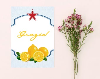 Italian Themed Wedding, Bridal or Baby Shower Thank You Cards - Lemons, Italy, Amalfi Coast Design - Printed Thank You Cards