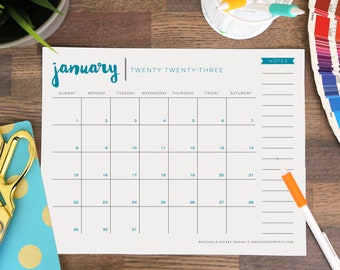 Simple 2023 Printable Calendar - 12 Month Calendar - Grid Calendar - 8.5 x 11 Calendar - Instant Download