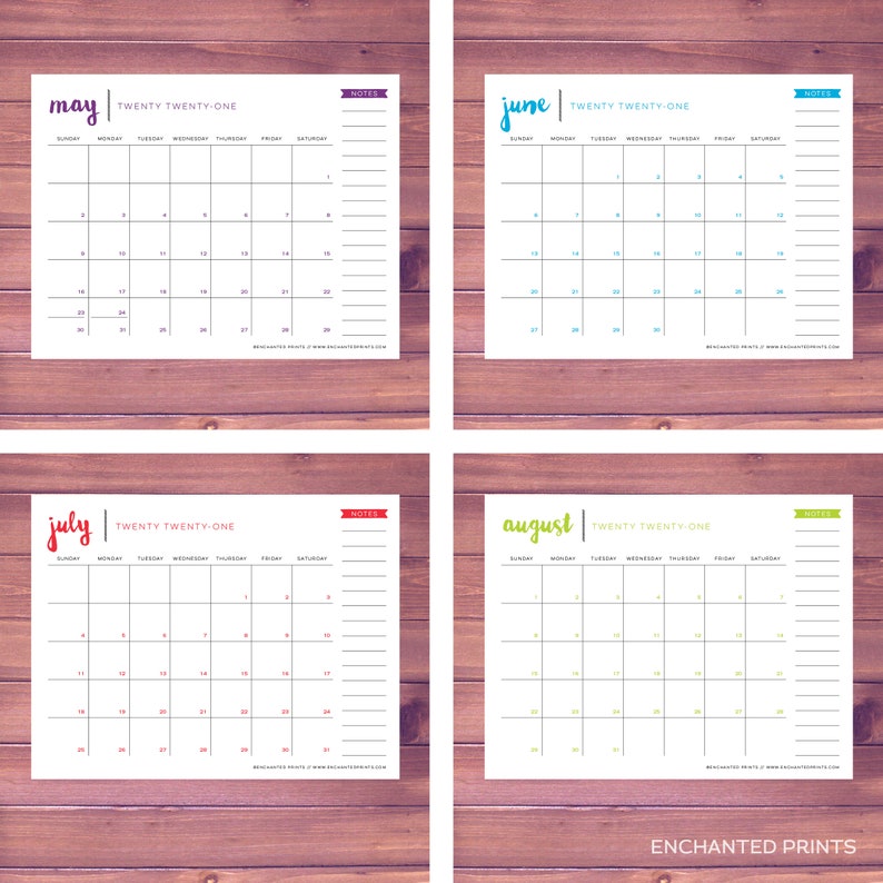 20202021 Printable Academic Calendar 16 Month Calendar Etsy